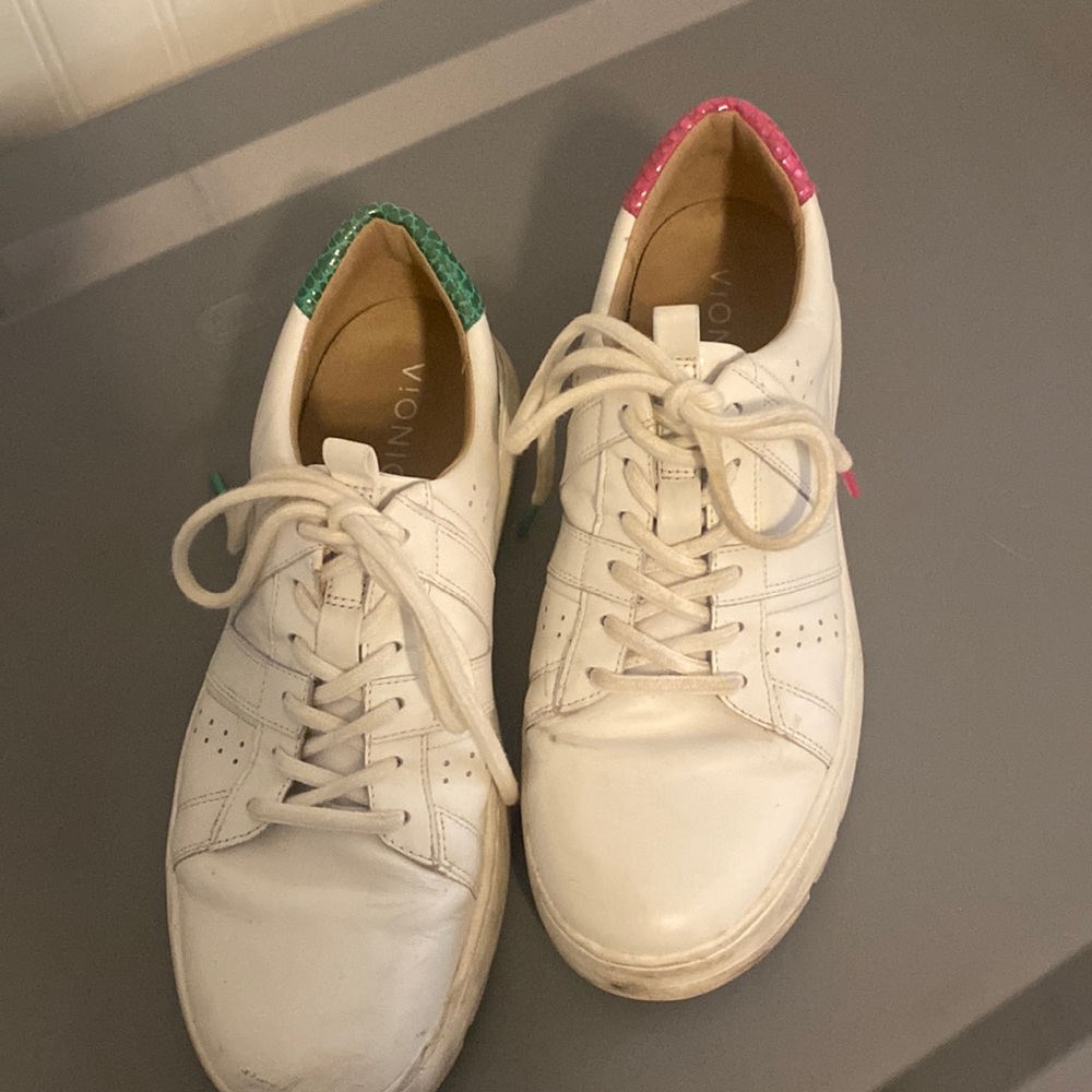 Vionic Simasa Pink & Green Snakeskin Heeled Sneakers - 7.5M